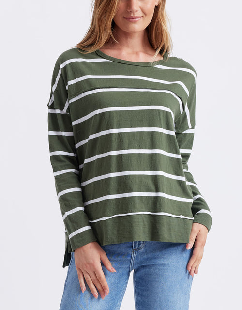 foxwood-jayne-stripe-throw-on-top-khaki-white-stripe-womens-clothing