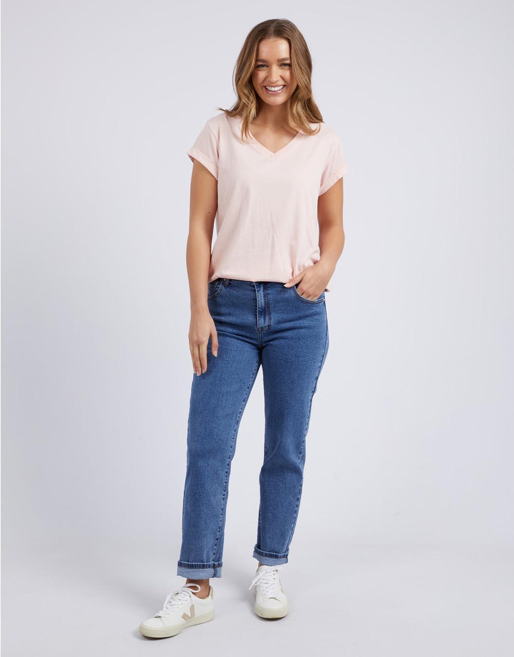 Foxwood - Manly Vee Tee - Peach Pink - White & Co Living Tops