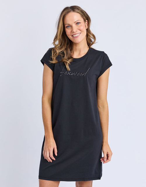 Signature Embroidery Tee Dress - Black