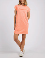 Signature Embroidery Tee Dress - Neon Peach