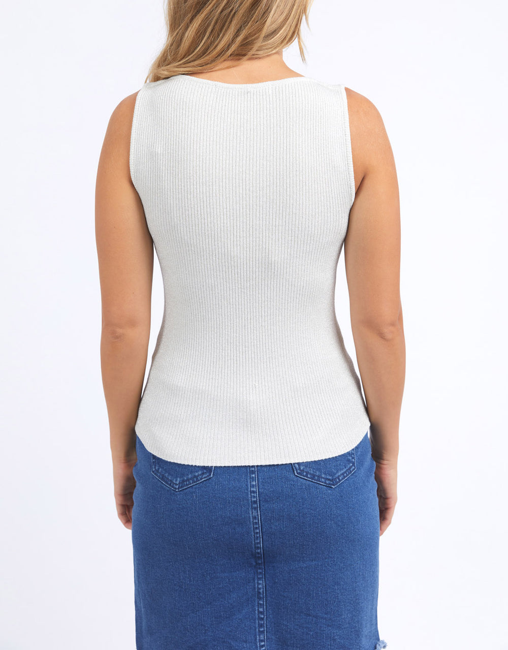 Tessa Metallic Knit Tank - Vintage White