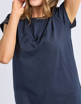 Signature Embroidery Tee Dress - Navy
