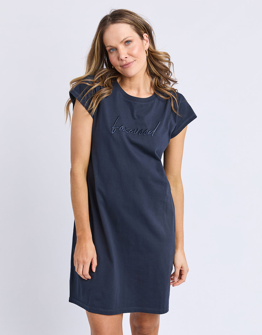 Signature Embroidery Tee Dress - Navy