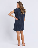 Signature Embroidery Tee Dress - Navy