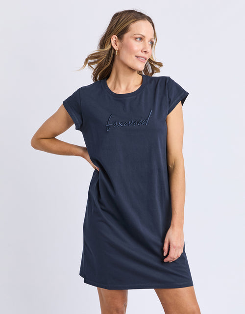 Signature Embroidery Tee Dress - Navy