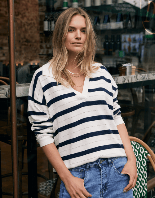 Polo Frenchie Knit - Ecru/Navy