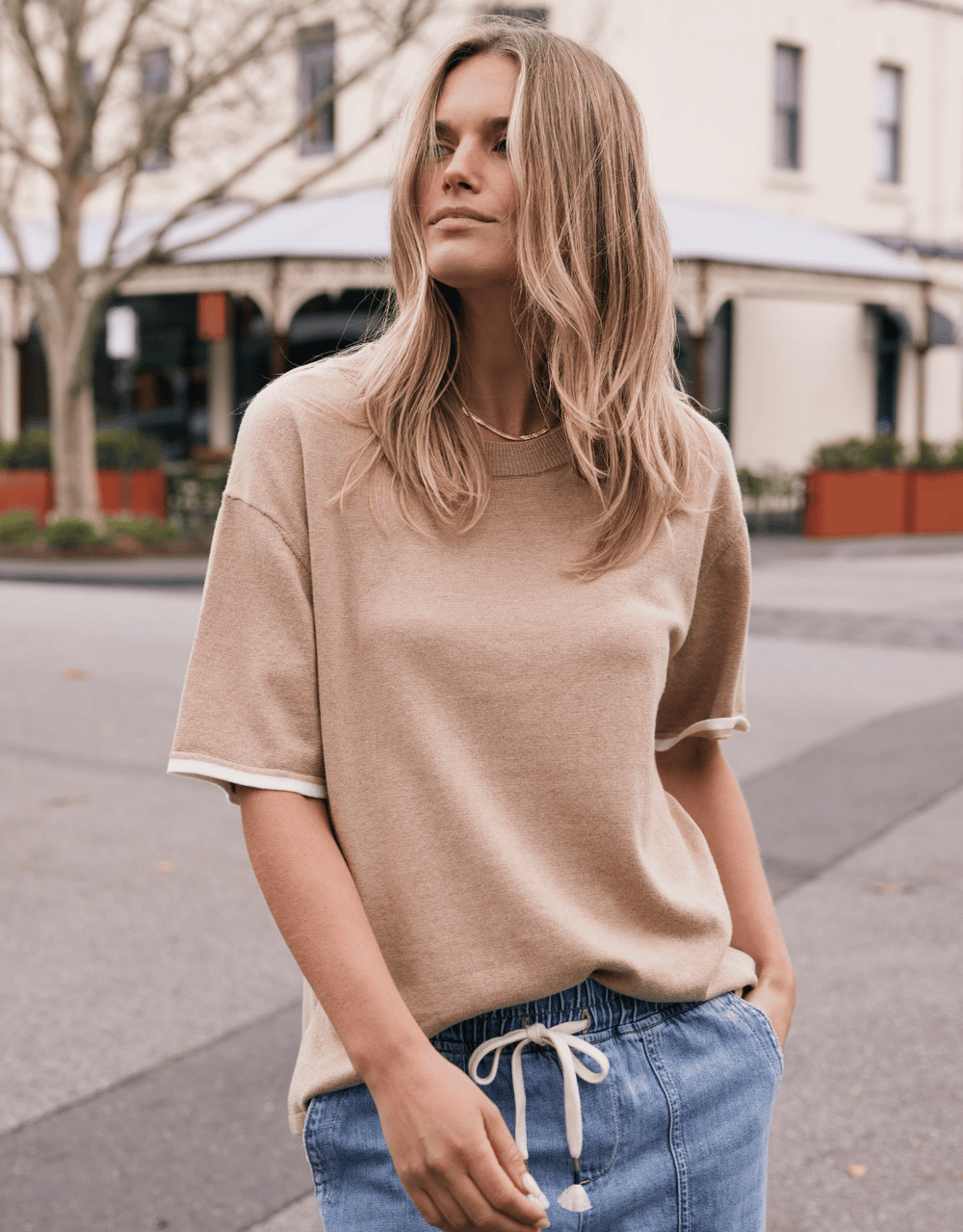Frenchie Cotton Cashmere Tee - Latte