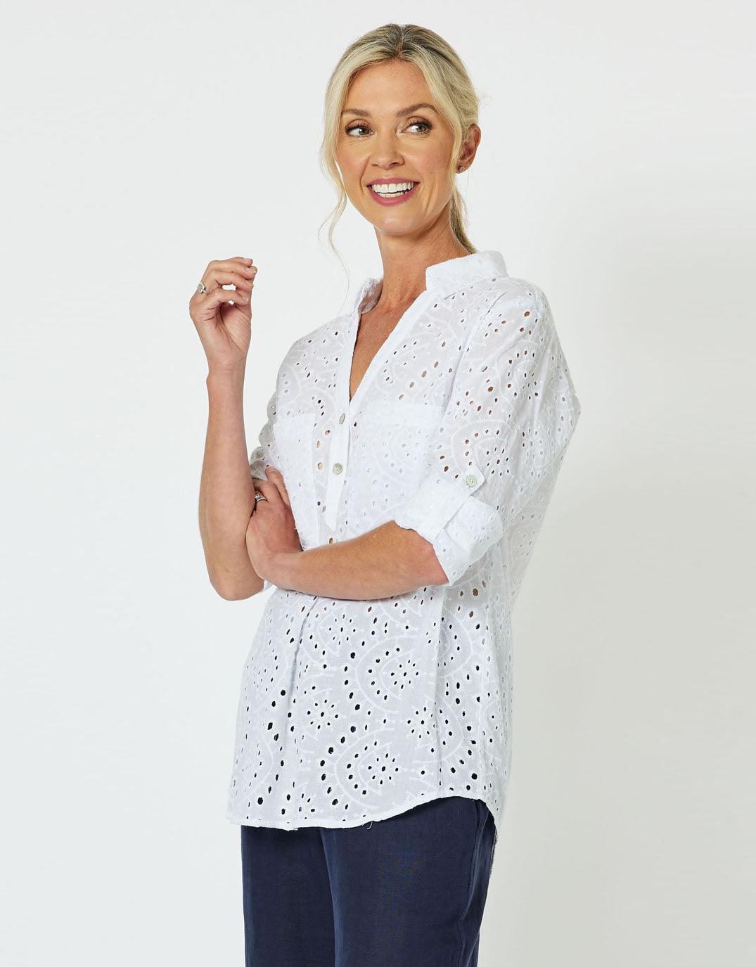 Gordon Smith - Broderie Lace Shirt - White - White & Co Living Tops