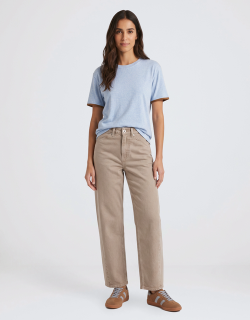 Idolise Stretch Soft Barrel Jean - Taupe