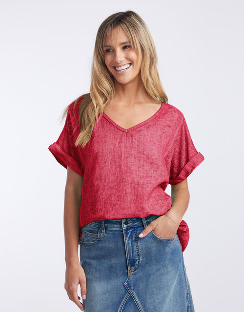 Calypso Linen Short Sleeve Top - India Rust