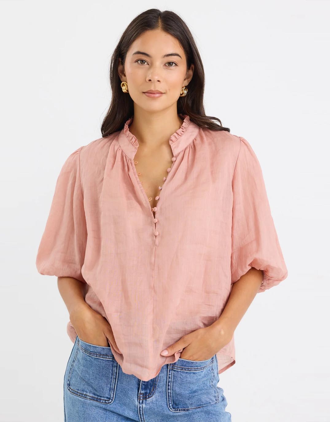 Closure High Neck Buttoned Top - Blush Ivy & Jack for Sale Online
