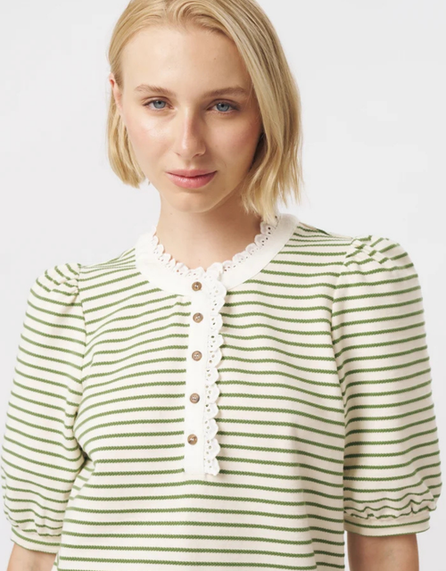 Jacqueline Top - White/Green Stripe