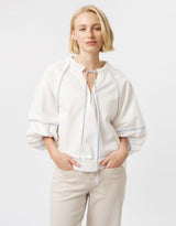 Joanne Denim Shirt - White/Blue Trim