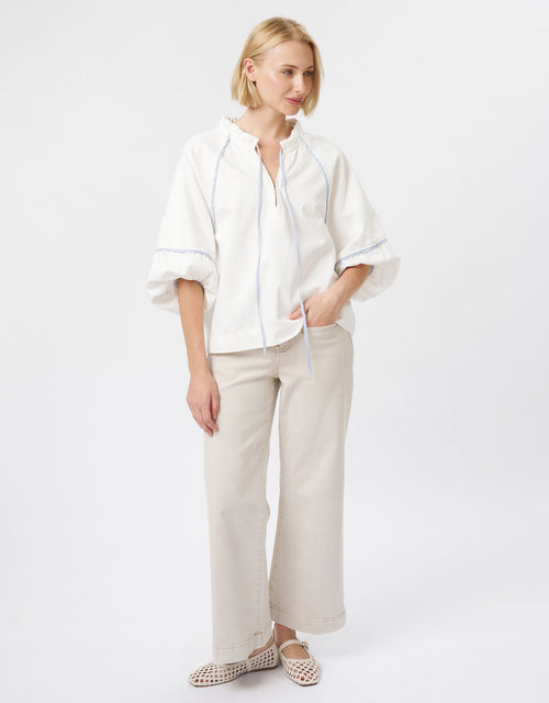 Joanne Denim Shirt - White/Blue Trim