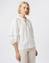 Joanne Denim Shirt - White/Blue Trim