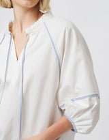 Joanne Denim Shirt - White/Blue Trim