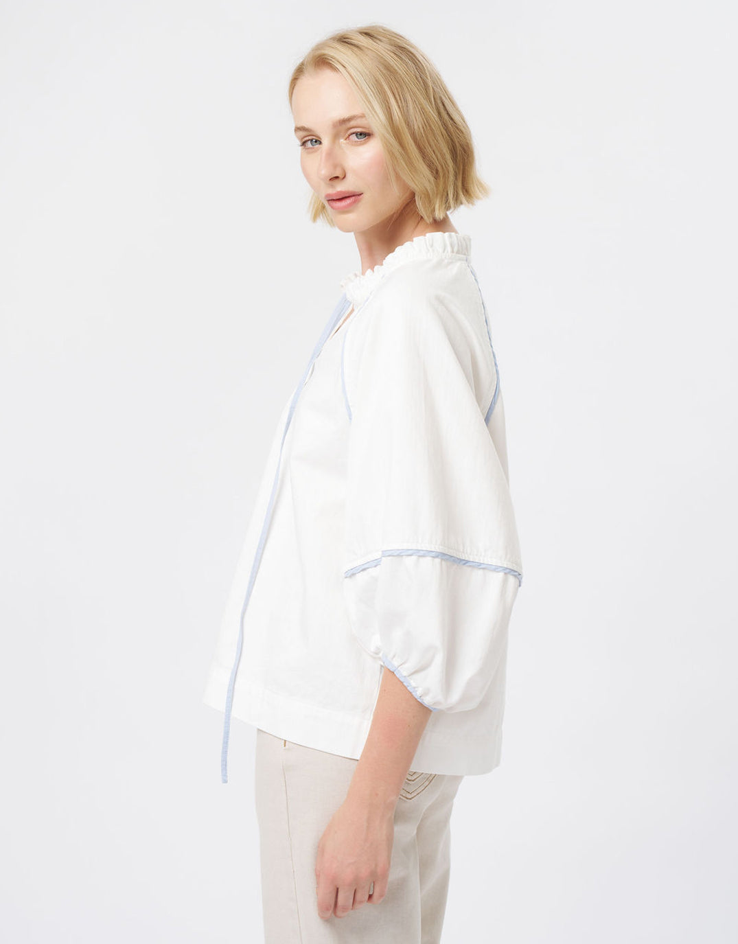 Joanne Denim Shirt - White/Blue Trim