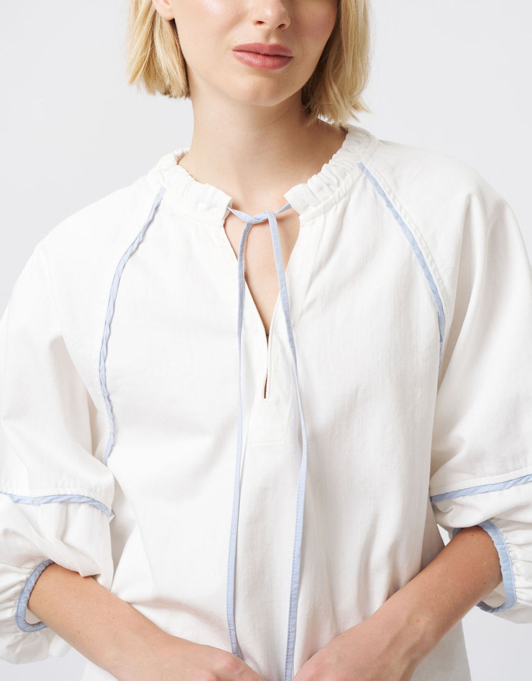 Joanne Denim Shirt - White/Blue Trim
