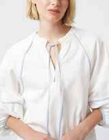 Joanne Denim Shirt - White/Blue Trim