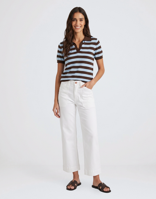 Knit Striped Polo -  Chocolate/Blue
