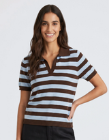 Knit Striped Polo -  Chocolate/Blue