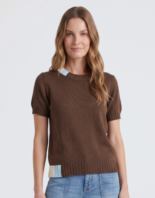 Knit Top - Chocolate/Cream/Blue
