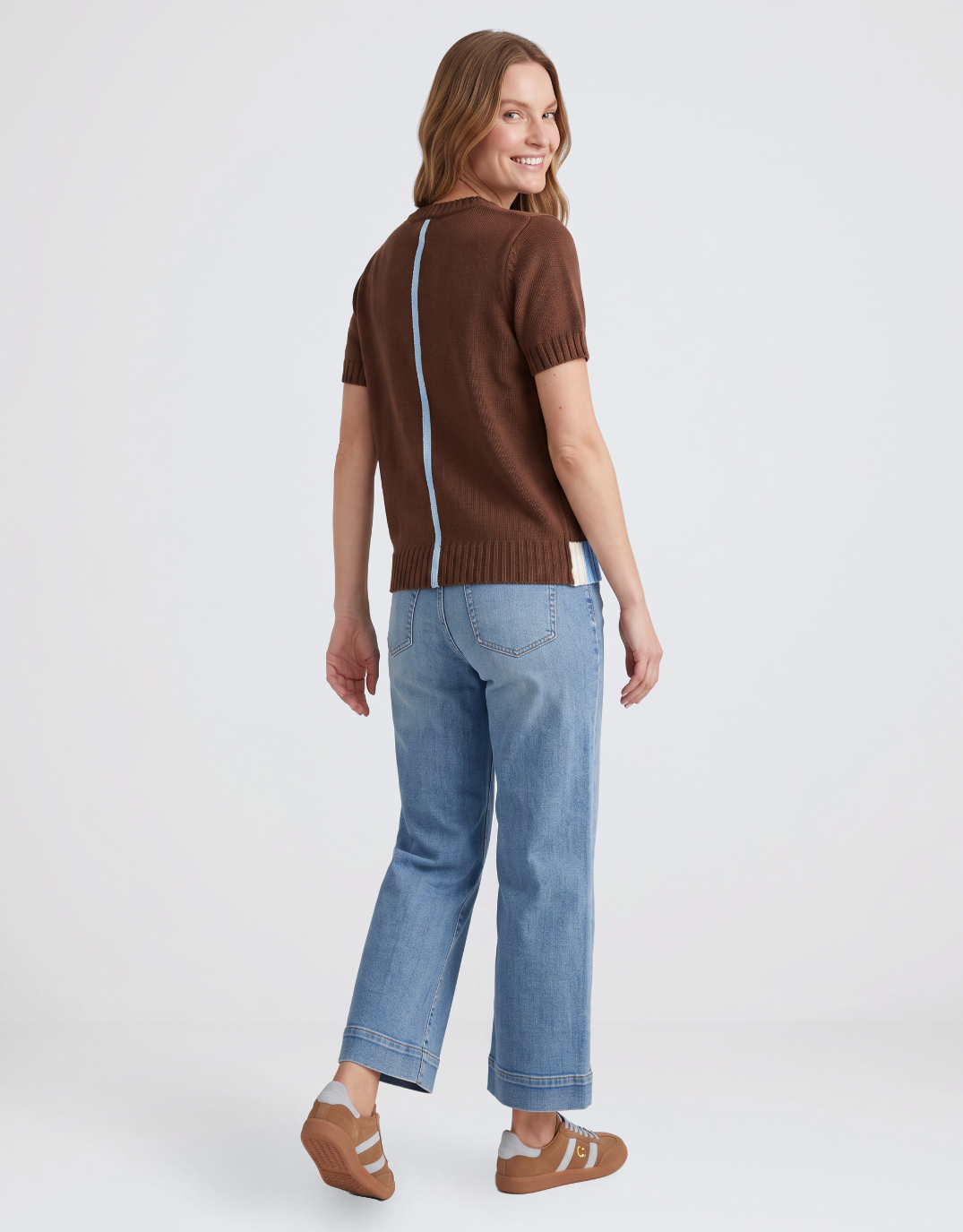 Knit Top - Chocolate/Cream/Blue