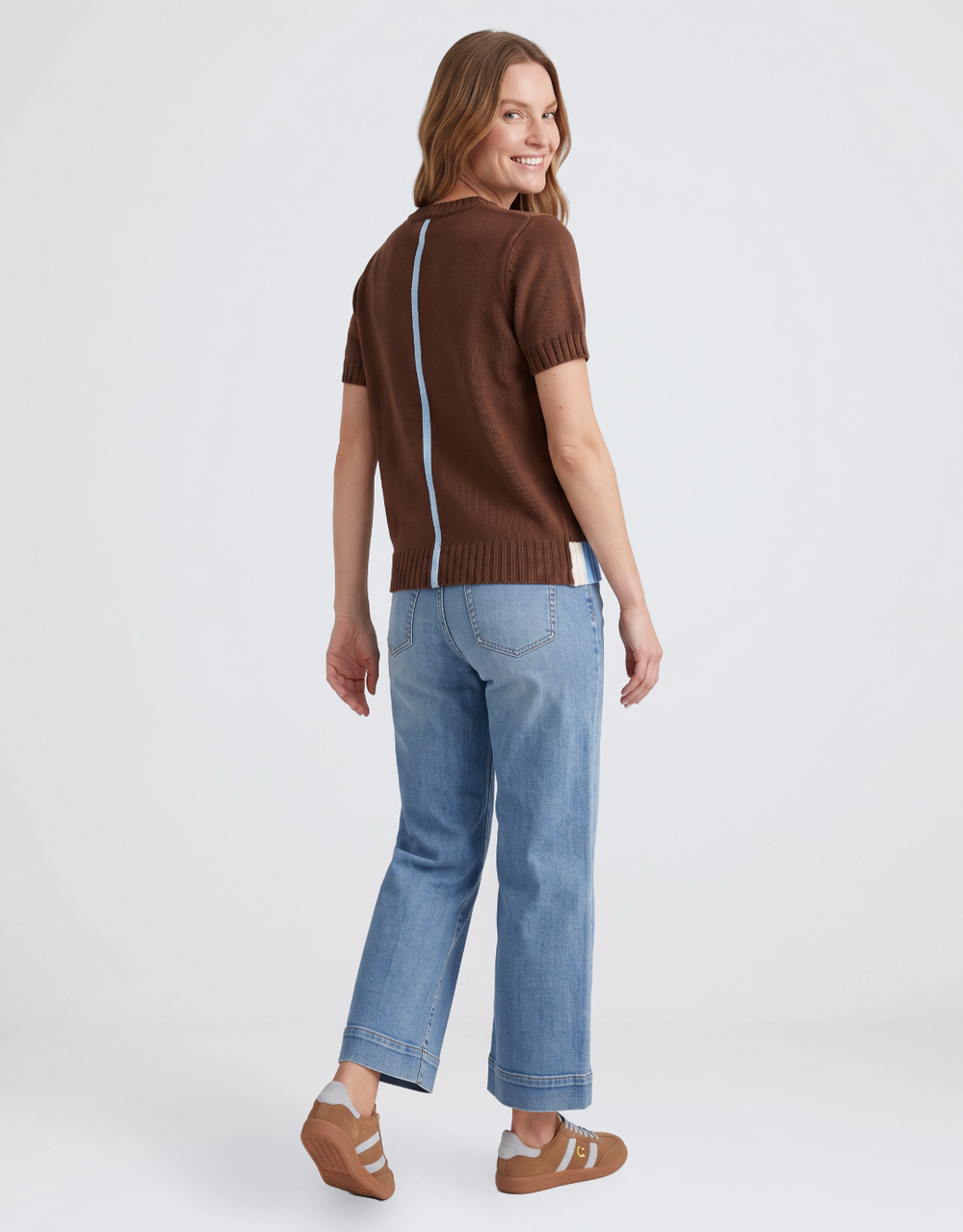 Knit Top - Chocolate/Cream/Blue