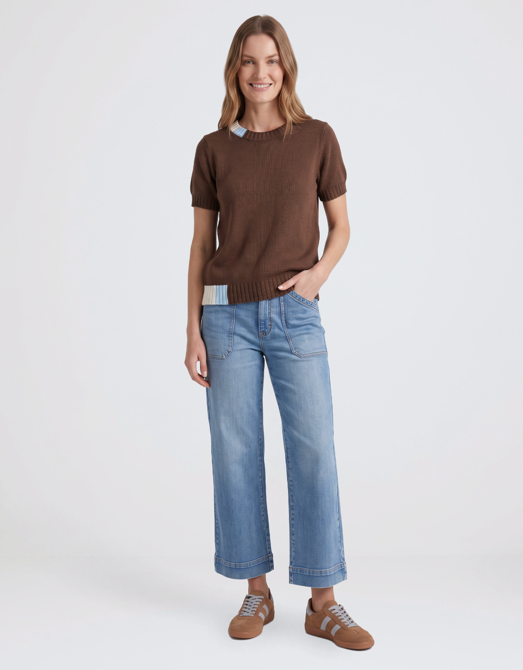 Knit Top - Chocolate/Cream/Blue