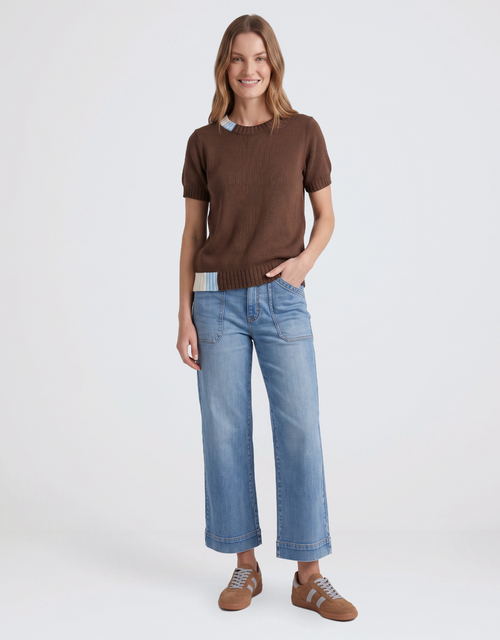 Knit Top - Chocolate/Cream/Blue