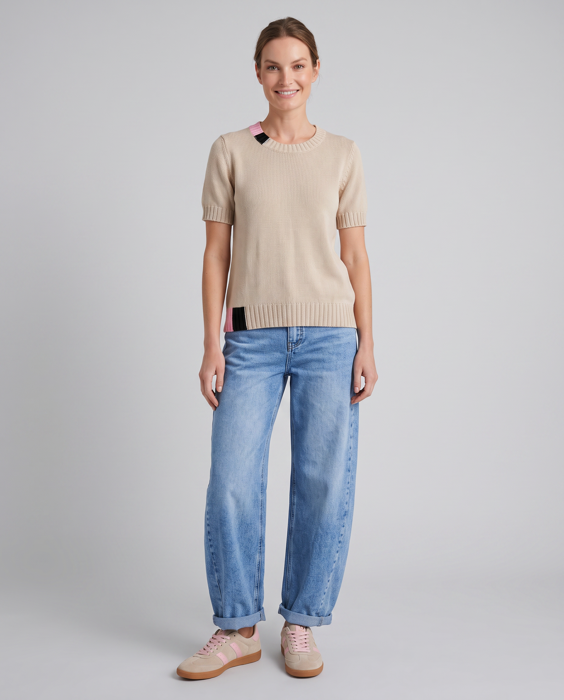 Knit Top - Sand/Pink/Blue
