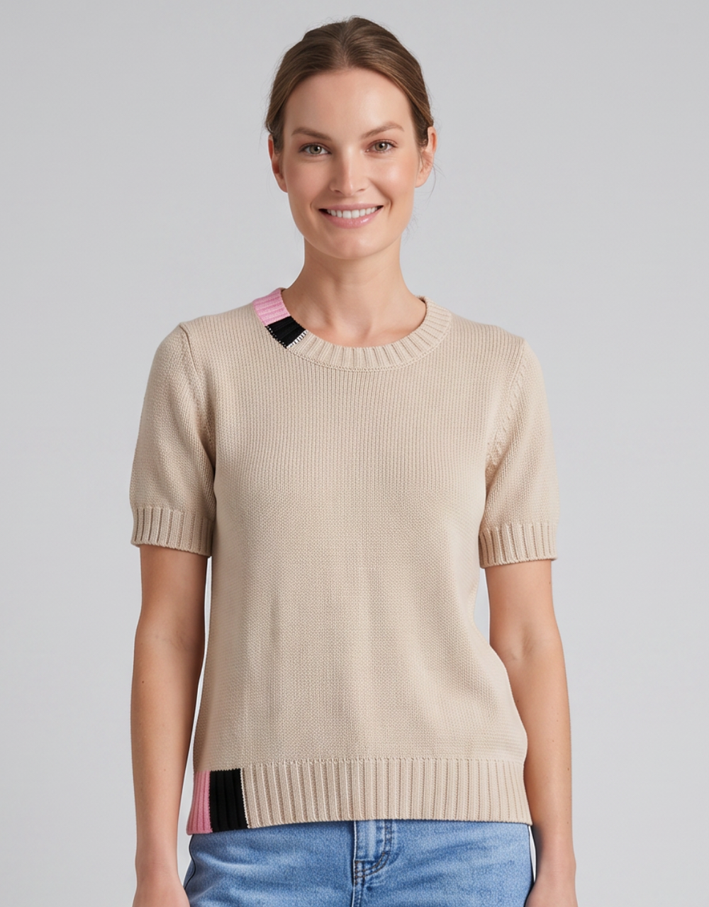 Knit Top - Sand/Pink/Blue