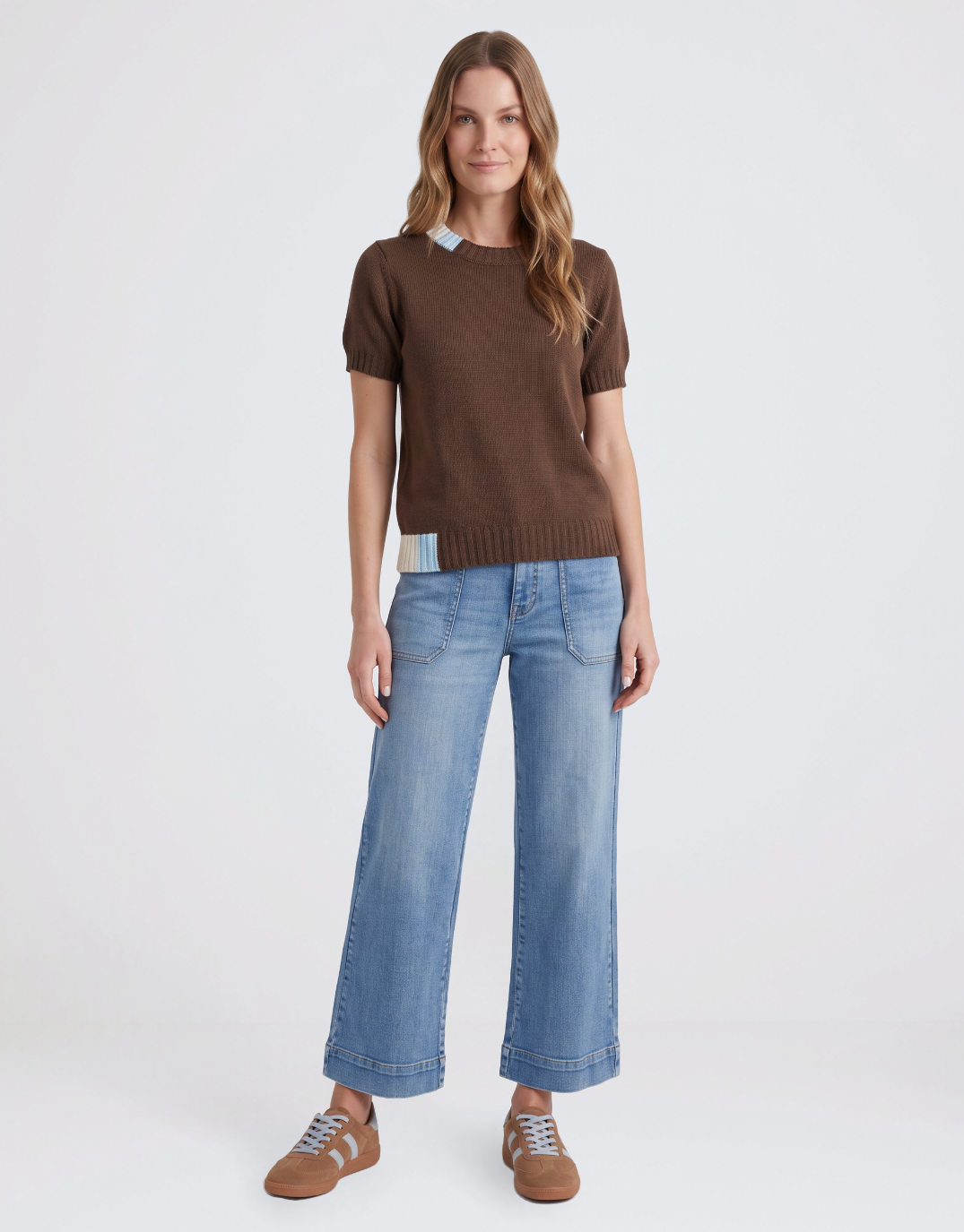 Knit Top - Chocolate/Cream/Blue