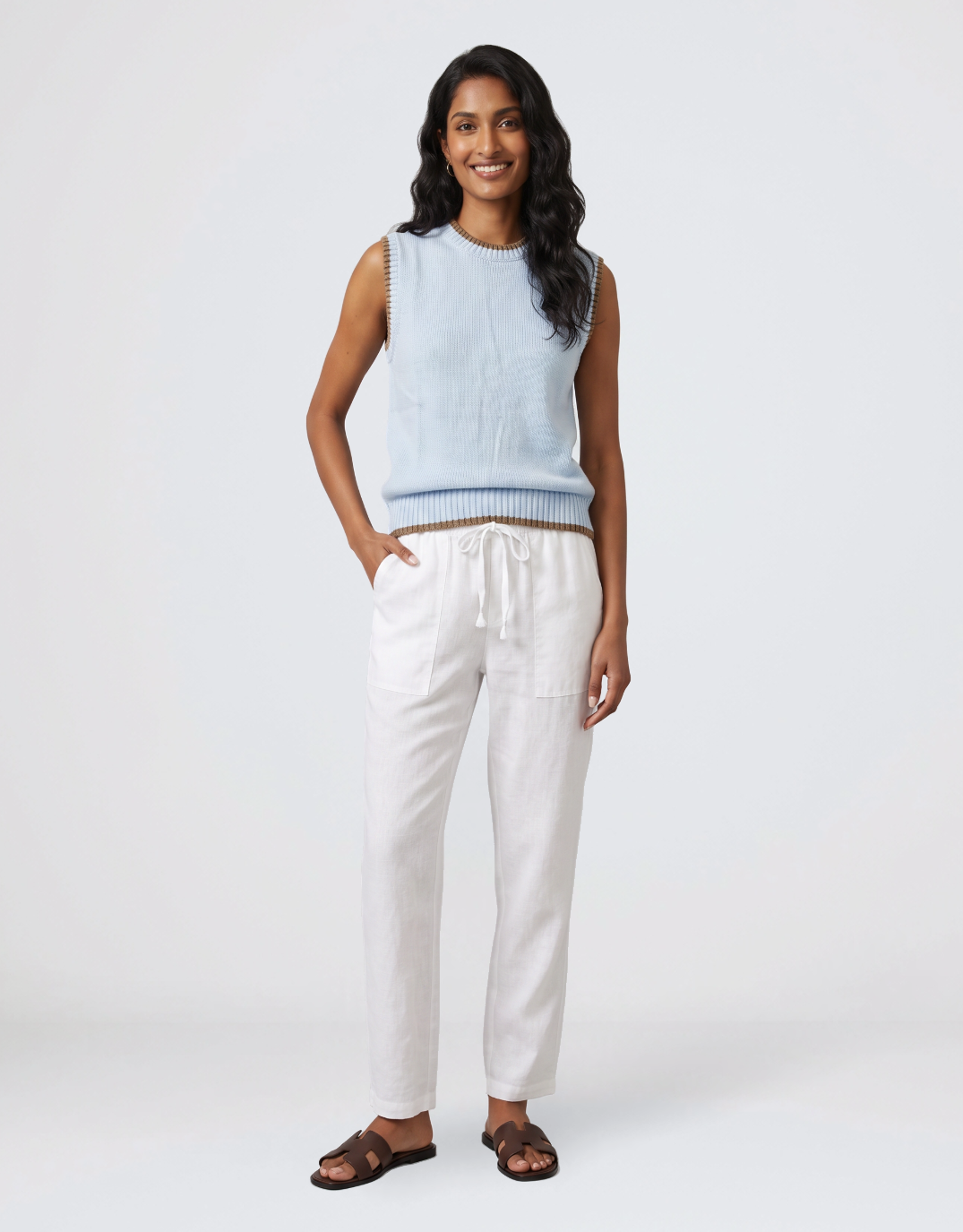 Knit Vest - Baby Blue/Taupe