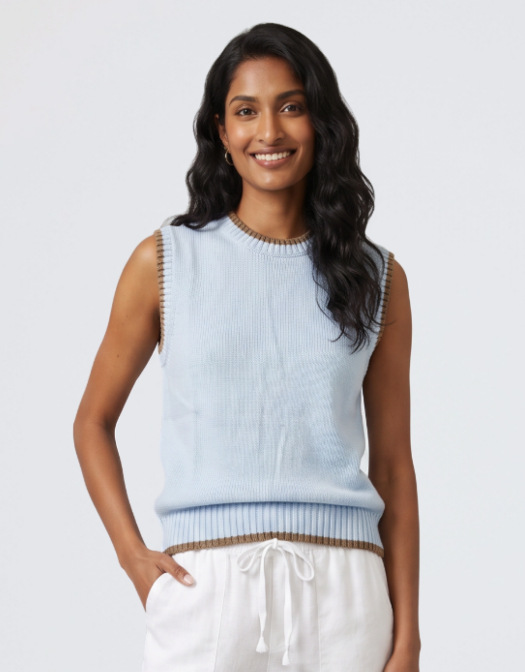 Knit Vest - Baby Blue/Taupe