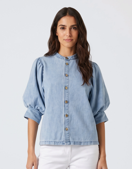 Lila Denim Balloon Shirt - Light Wash