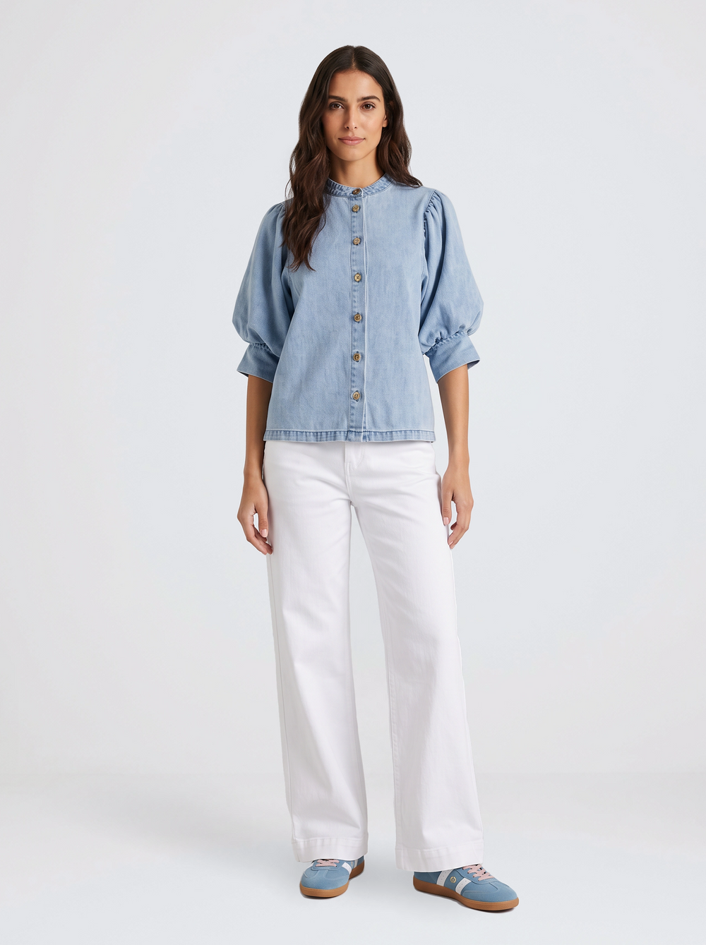Lila Denim Balloon Shirt - Light Wash