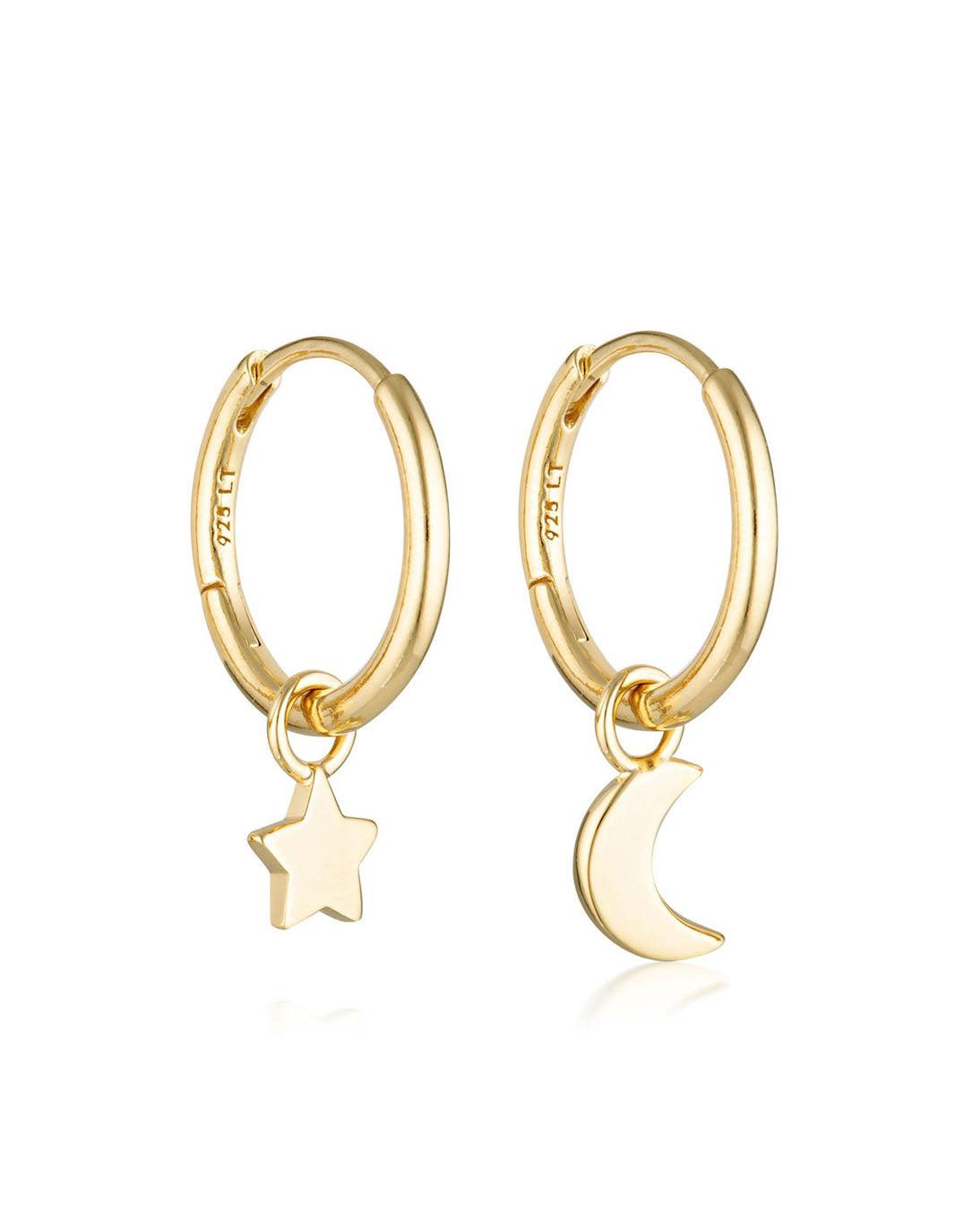 Linda Tahija Jewellery - Star & Moon Huggie Hoop Earrings - Gold Plated - White & Co Living Accessories