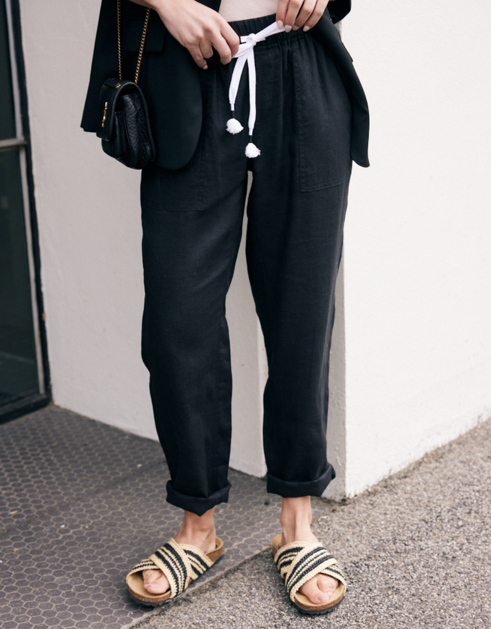 Linen Beach Comber Pant - Black