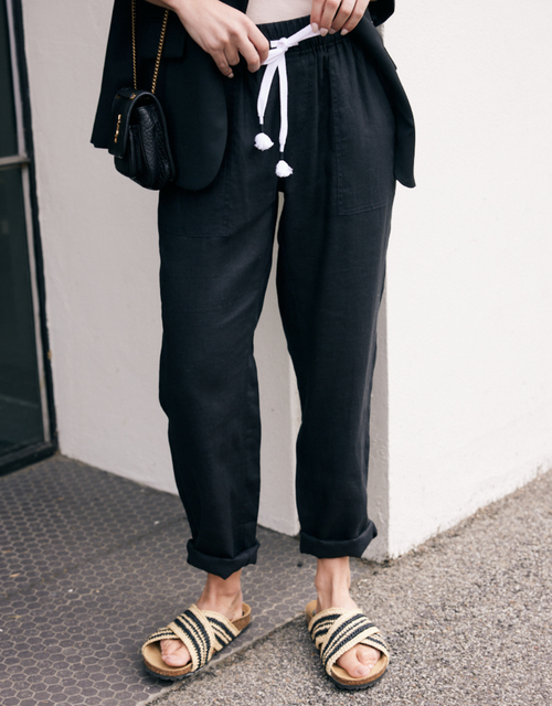 Linen Beach Comber Pant - Black