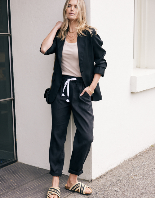 Linen Beach Comber Pant - Black