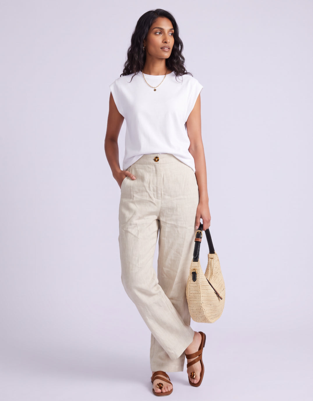 Barrel Leg Linen Pant - Natural