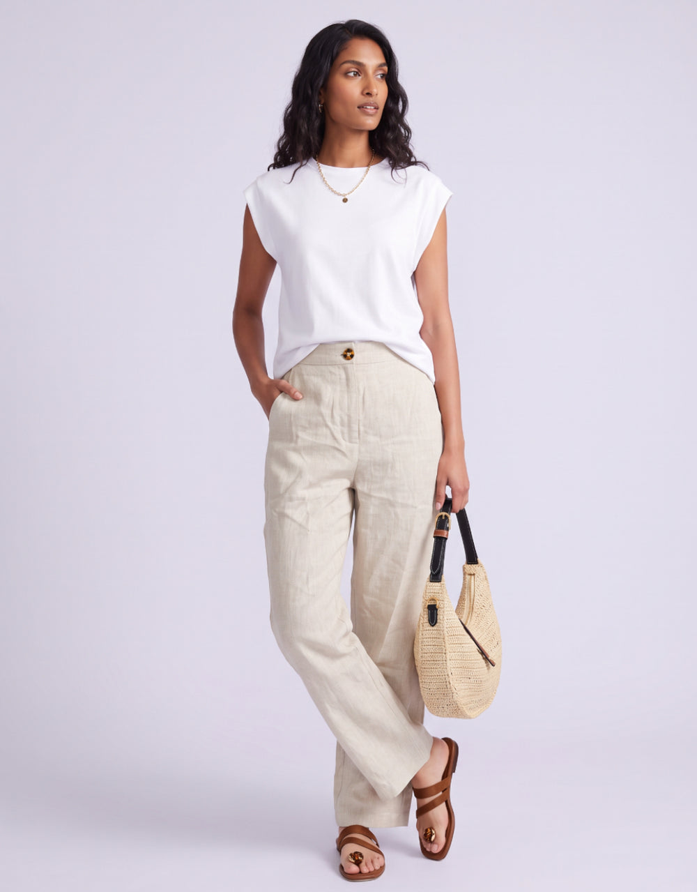 Barrel Leg Linen Pant - Natural