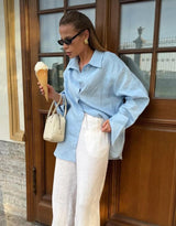 Linen Boyfriend Shirt - Blue