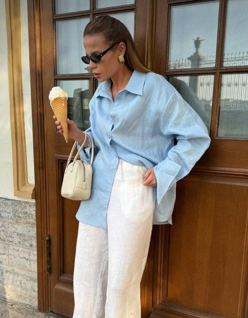 Linen Boyfriend Shirt - Blue
