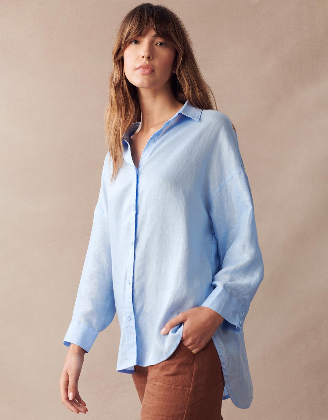 Linen Boyfriend Shirt - Blue