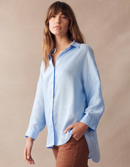 Linen Boyfriend Shirt - Blue