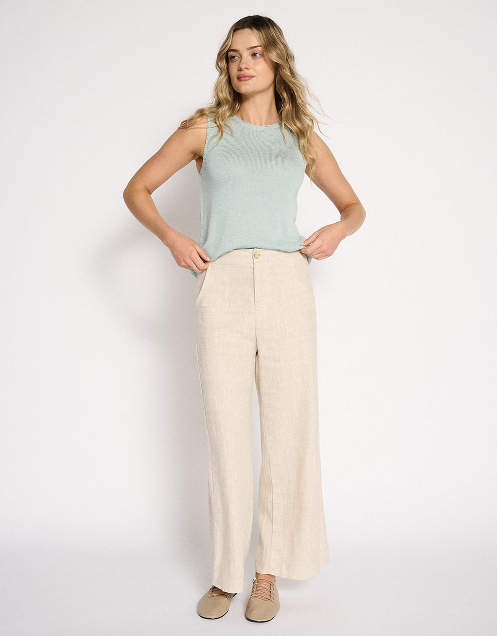 Jude Wide Leg Linen Pant - Natural