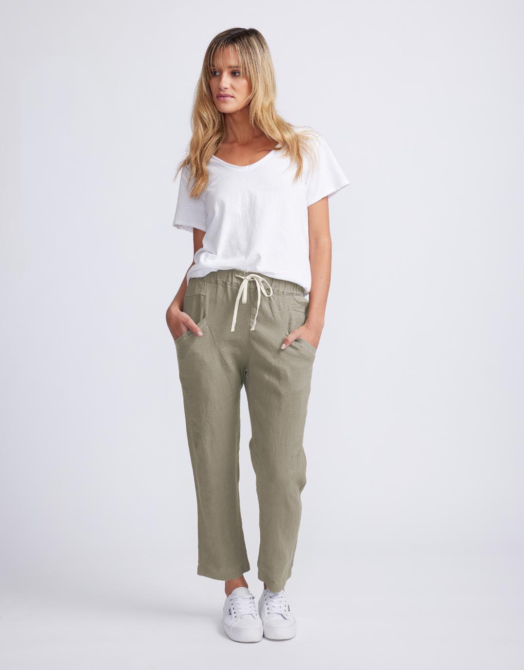 Little Lies - Luxe Linen Pants - Khaki - White & Co Living Pants