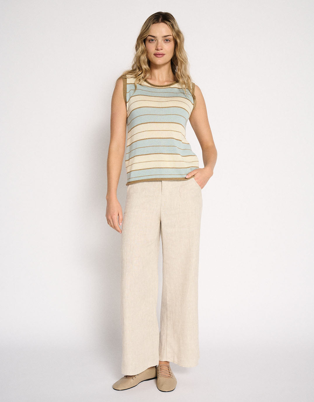 Solene Stripe Tank - Dusty Aqua